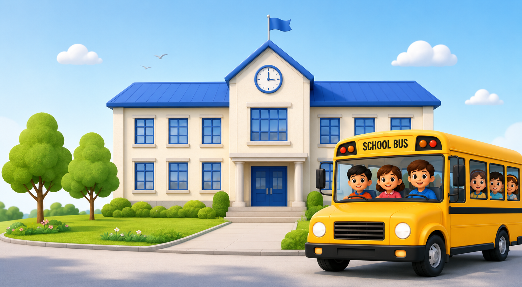 School building and bus for demo request