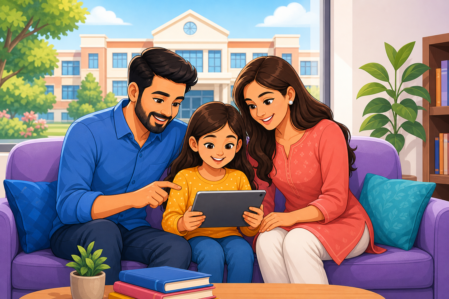 Parents and child using school portal
